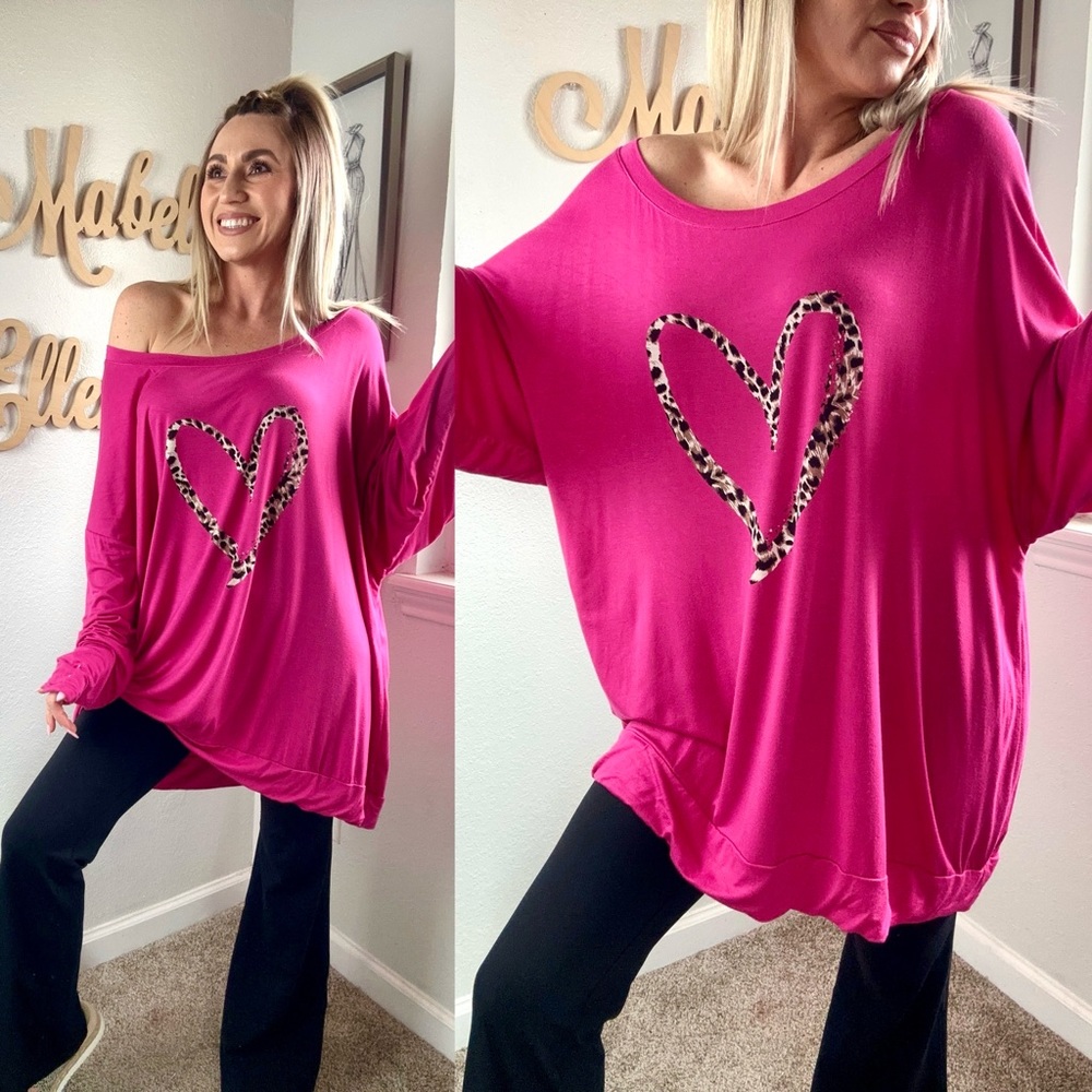 Celeste flirty Fuchsia leopard printed long sleeve top size 3XL
